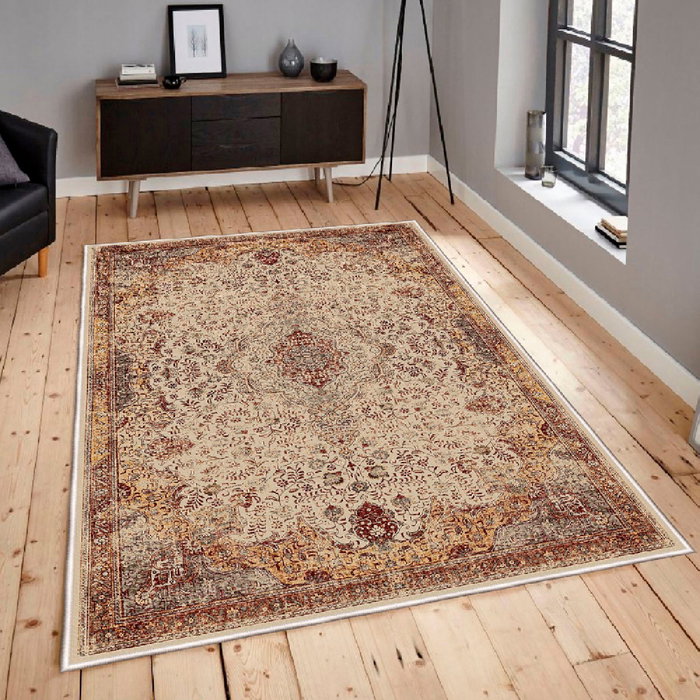 Conceptum Alfombra de Algodón 100 x 150 cm Beige, Rojo y Camel